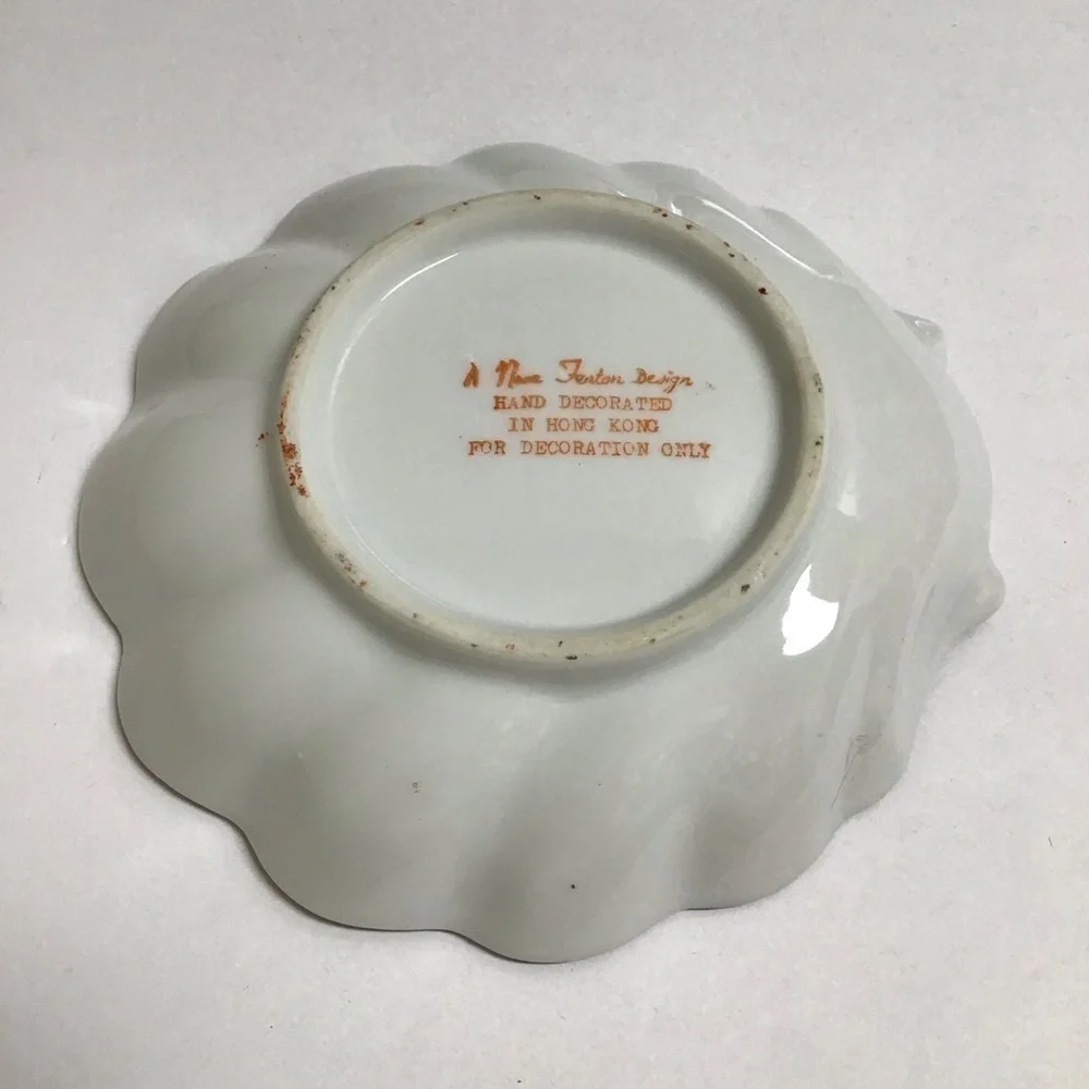 Nora Fenton Cherry Blossoms Shell Dish Hand Decorated Hong Kong Japan Trinket - Picture 8 of 11